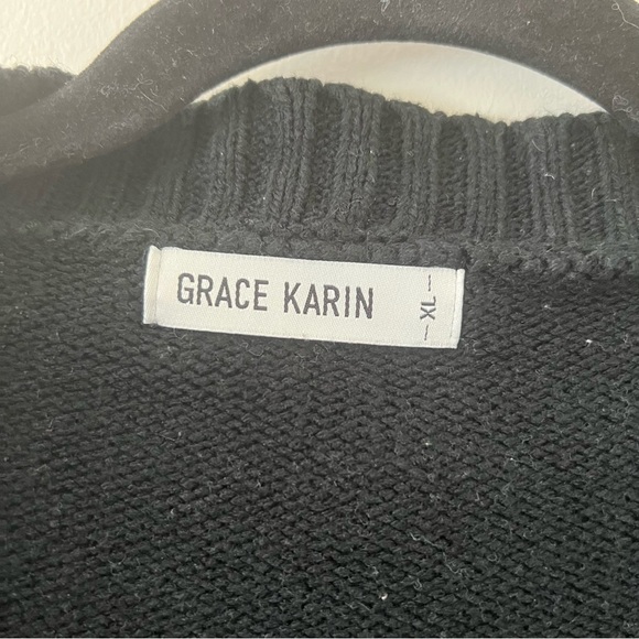 Grace Karin Black Maroon & Tan Cardigan Sweater - Picture 3 of 4